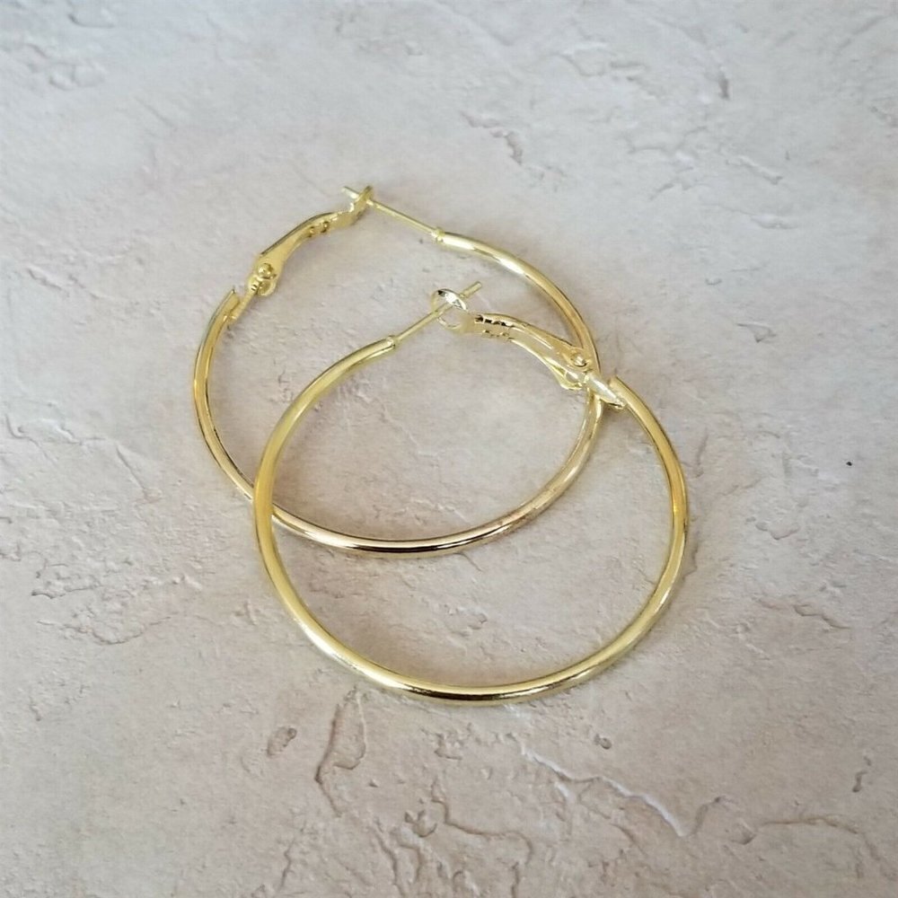 Classic Gold Tone Hoop Earrings 40mm 1.6" Leverback Minimalist